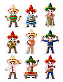 cartoon Mexican music band icon set
