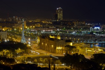 Night panorama of the city of Barcelona Spain
