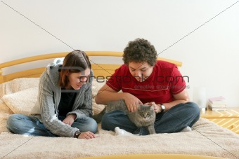Couple with a kitten