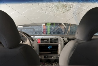 Shattered Windshield from inside the car.