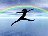 Jumping woman in the rainbow