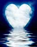 Heart shaped moon reflected in ocean