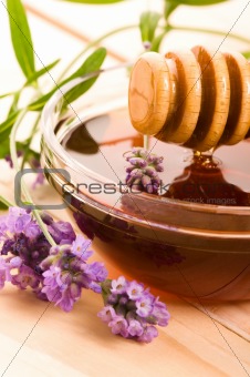 lavender honey with fresh flowers. sweet food 