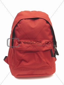 Red school backpack isolated on white