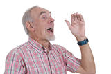 Old man shouting on white background