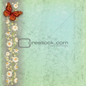 abstract grunge illustration with butterfly and flowers