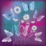 abstract grunge illustration with flowers and butterfly