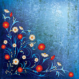 abstract grunge illustration with flowers on blue background