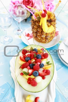 Fresh fruit salad with pineapple drink