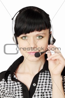 woman with telephone headset