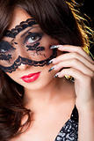 attractive brunette with  lacy mask on eyes