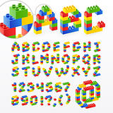 Colorful brick toys font with numbers