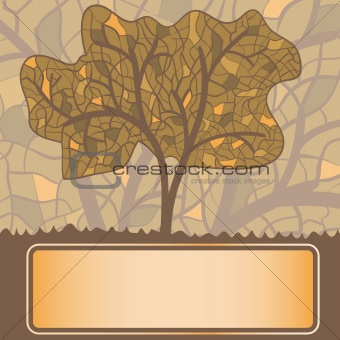 vector stained glass stylized autumn tree with frame