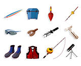 cartoon fishing equipment tools icon set ,vector
