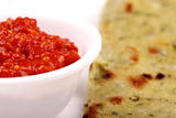 Spicy chili chutney with indian bread