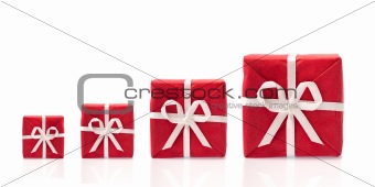 Ask  for more, four red gift boxes in a row