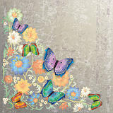 abstract grunge floral ornament and butterflies