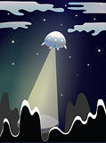An illustration of a UFO in the night sky.