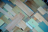 Blue and tan diagonal plywood.