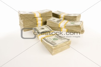 Stacks of One Hundred Dollar Bills Isolated on Gradation.