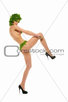 dancing woman with clothes of vegetables