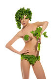 sexy woman with clothes made of vegetables