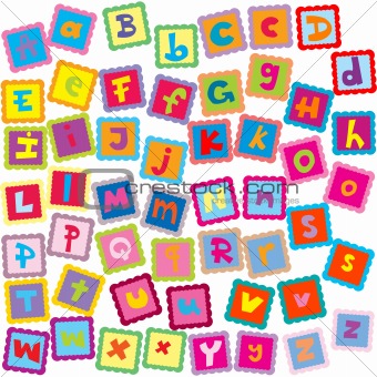 Colored card with letters of alphabet