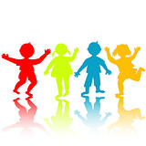 Colored children silhouettes playing