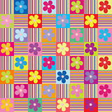Pattern with colored flowers and stripes