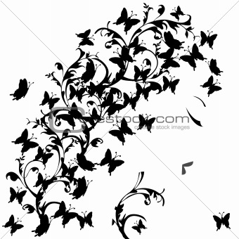 Woman profile with black butterflies
