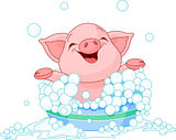 Piglet taking a bath