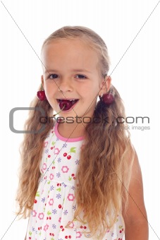 Little girl with cherry earrings