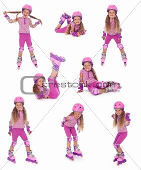 Roller skater girl in  different positions