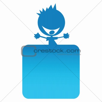 blue boy on top of a banner