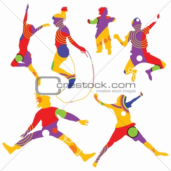 colorful silhouettes of kids jumping
