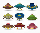cartoon ufo spaceship icon set
