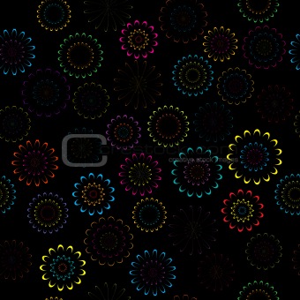 Background pattern with colored abstract flowers