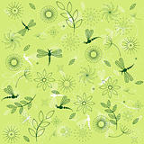  Background with dragonflies and flowers