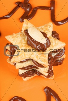 Chocolate cream and almond millefeuille