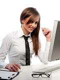 girl works on a computer