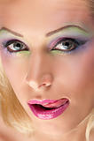 woman with bright pink lips
