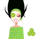 Wellness Woman with facial mask & cucumber 
green
