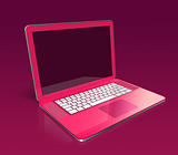 three dimensional pink laptop isolated on a purple background