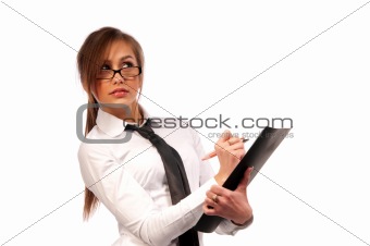 beautiful girl secretary with glasses