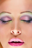 woman with bright pink lips
