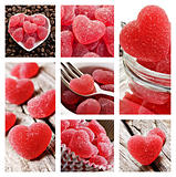 Collage of red heart shaped jelly sweets