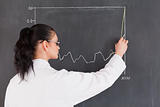 Dark-haired scientist drawing charts on the blackboard