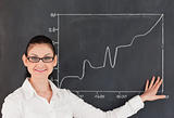 Scientist showing charts while standing near the blackboard