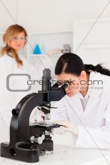 Two female scientists carrying out an experiment