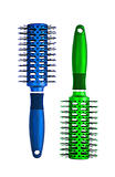 blue and green massages combs over white background